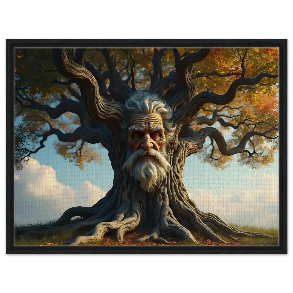Framed Treeface Canvas depicting a wise old man’s face with tree branches for a woodland display