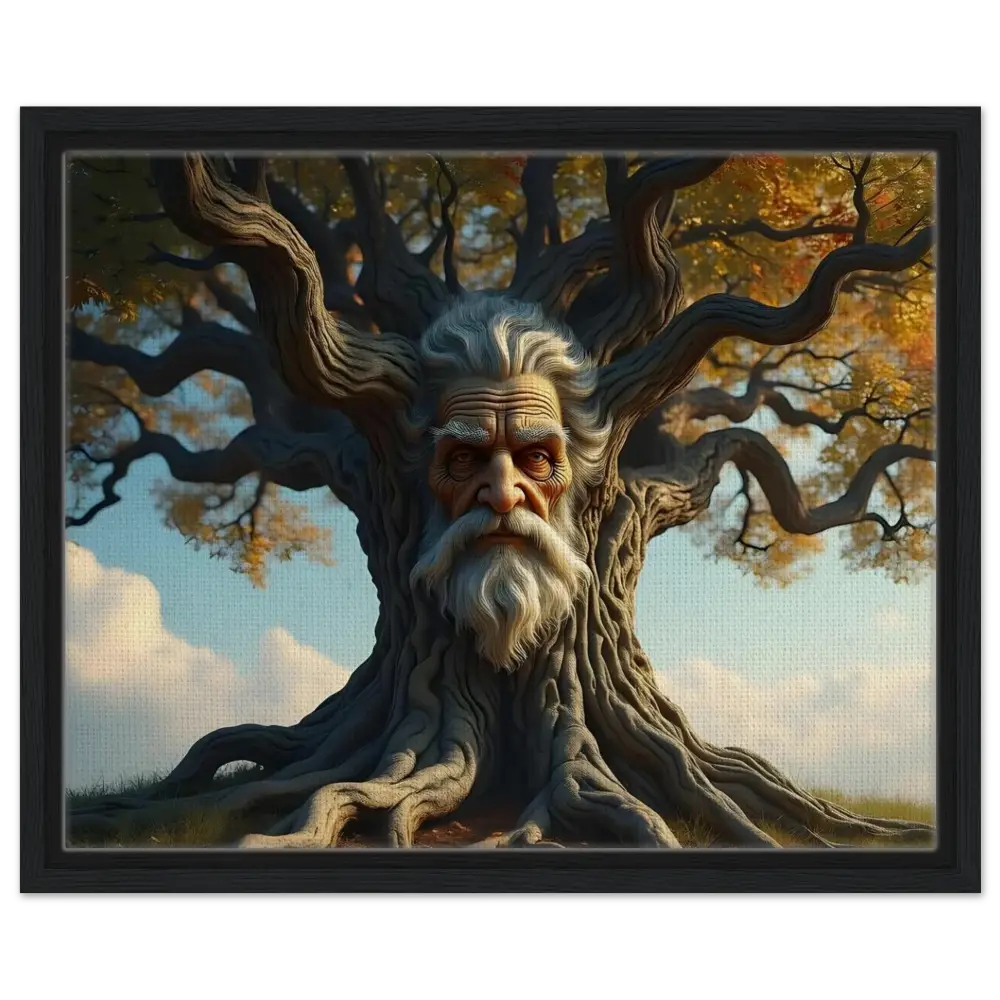 Tree with a wise old man’s face on Framed Treeface Canvas The Wisdomroot Sentinel