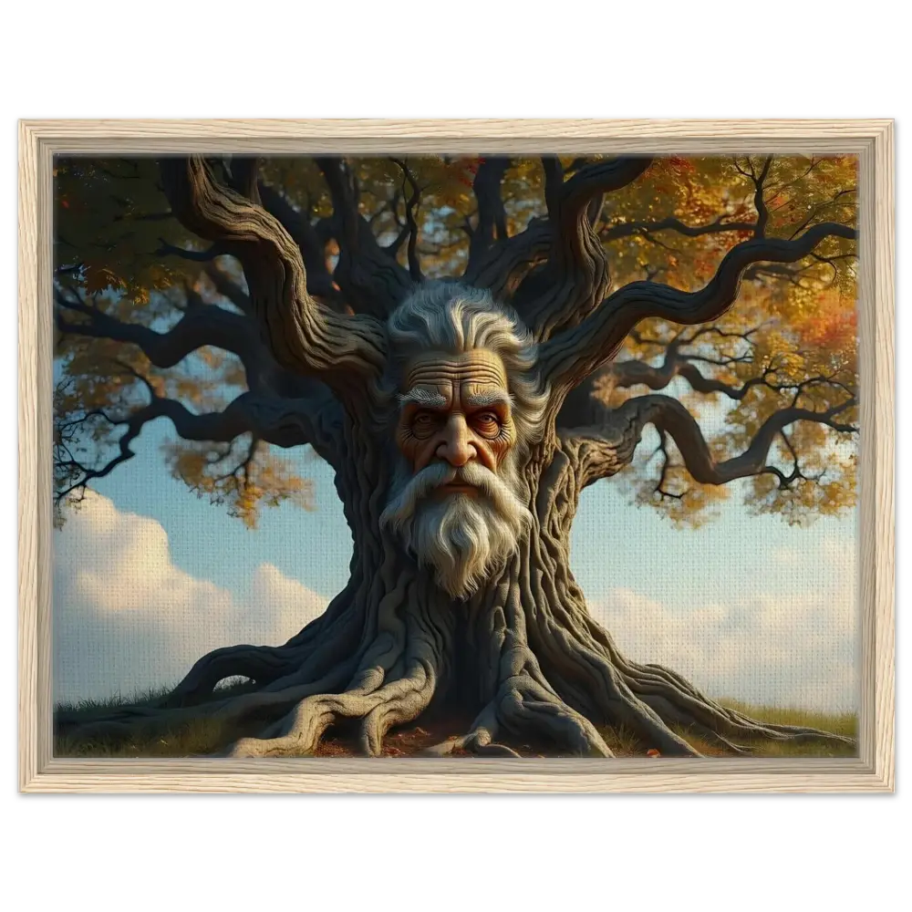 Framed Treeface Canvas featuring an old man’s wise face from PixiOnyx Woodland Display