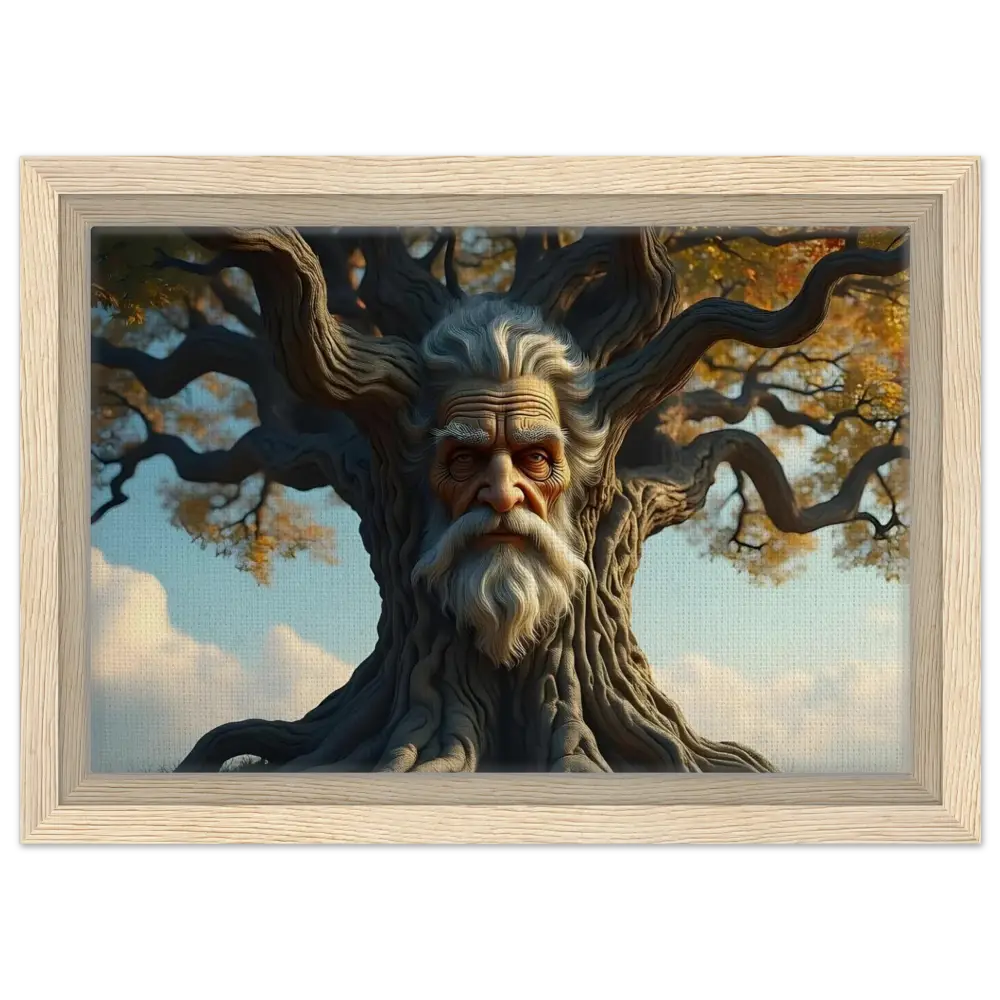 Framed Treeface Canvas artwork titled The Wisdomroot Sentinel by PixiOnyx Woodland Display