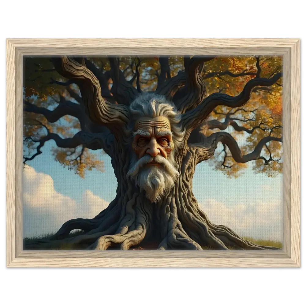 Framed Treeface Canvas Portrait showcasing The Wisdomroot Sentinel Woodland Display
