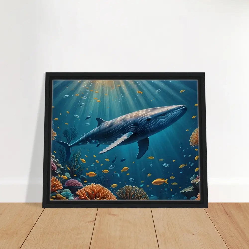 Framed whale artwork from Celestial Currents Canvas by PixiOnyx in a floating frame