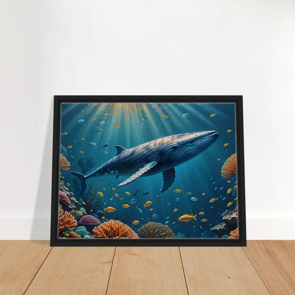 Framed whale artwork in Celestial Currents Canvas with PixiOnyx Floating Frame