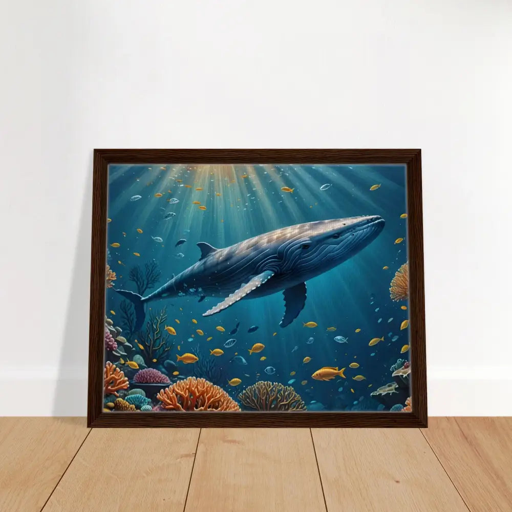 Framed whale artwork titled Celestial Currents on PixiOnyx Floating Frame Canvas