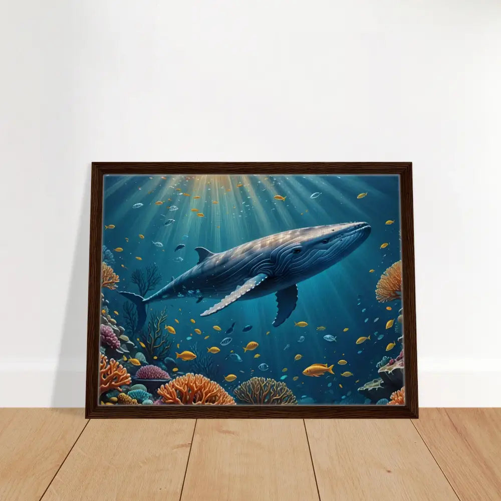 Framed whale artwork displayed in Celestial Currents PixiOnyx Floating Frame Art