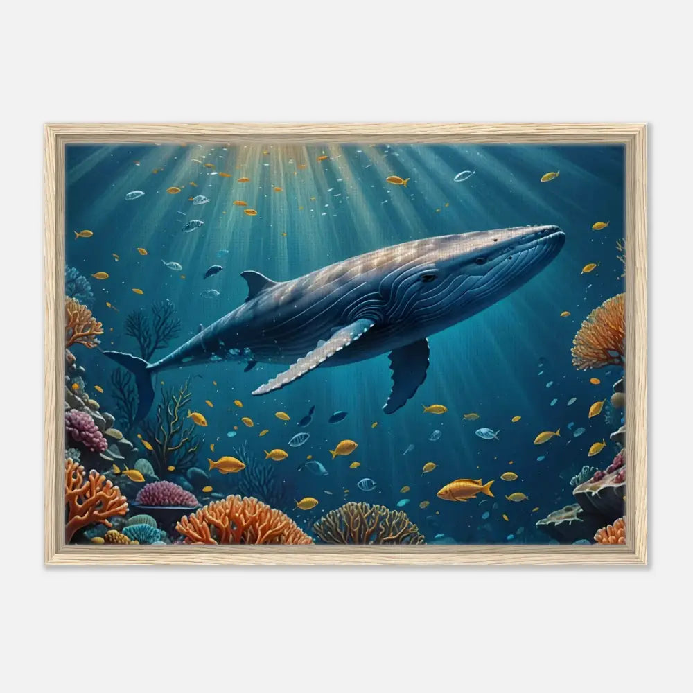 Framed underwater whale scene artwork in PixiOnyx floating frame called Celestial Currents
