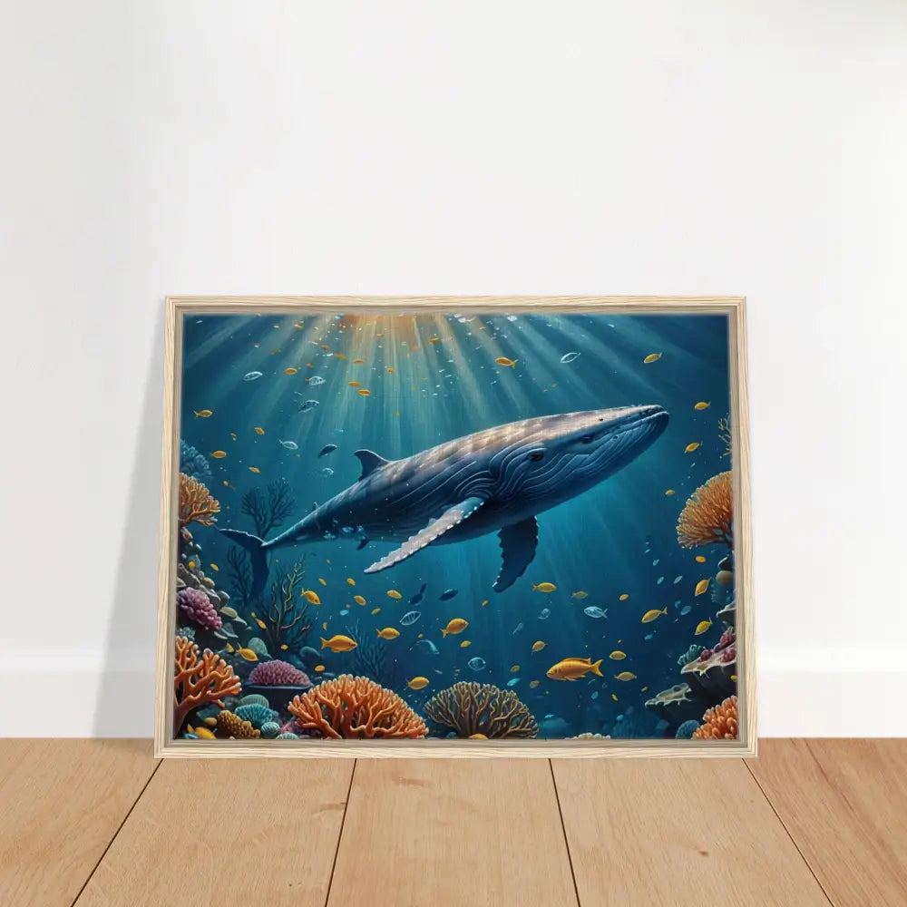 Framed whale artwork on celestial currents canvas with floating frame by PixiOnyx
