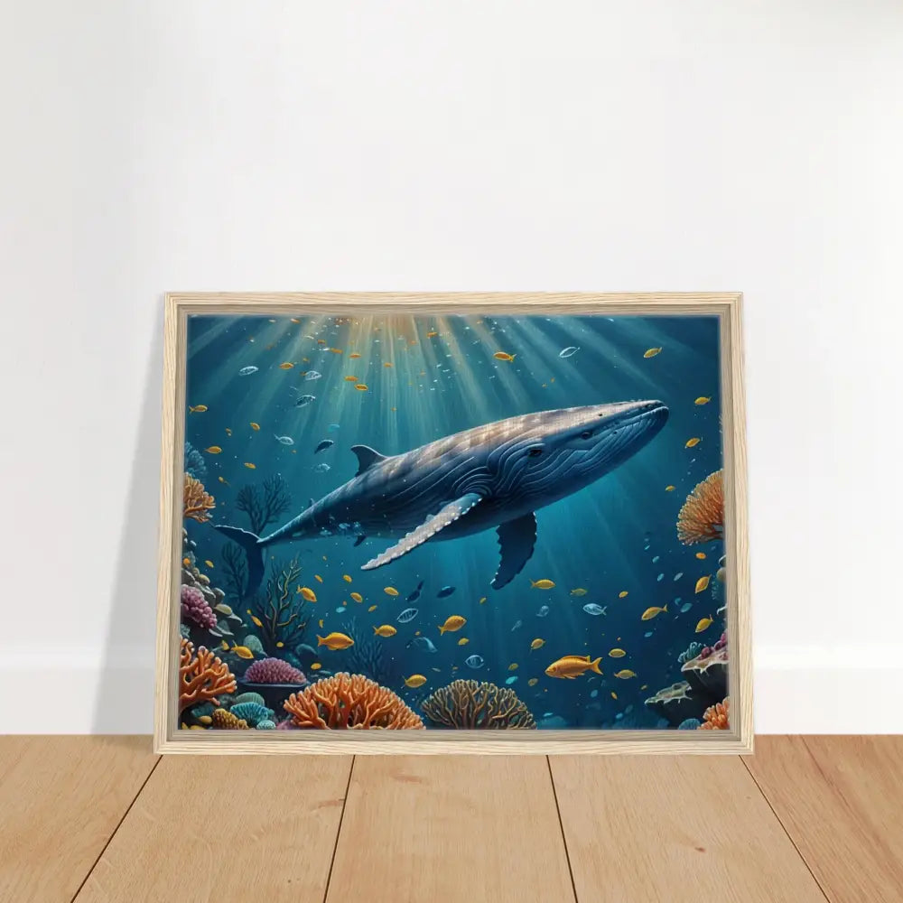 Framed whale underwater scene artwork in Celestial Currents PixiOnyx Floating Frame Art