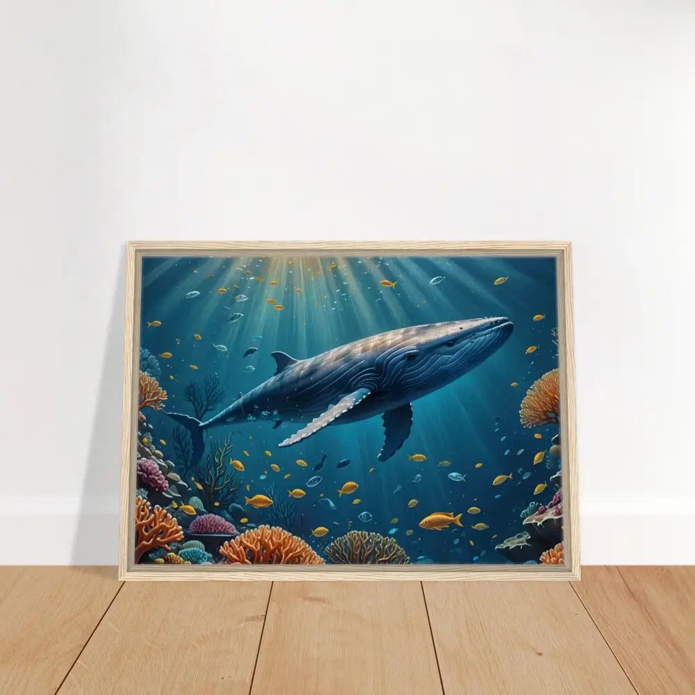 Framed whale underwater scene artwork in PixiOnyx Floating Frame Celestial Currents Canvas