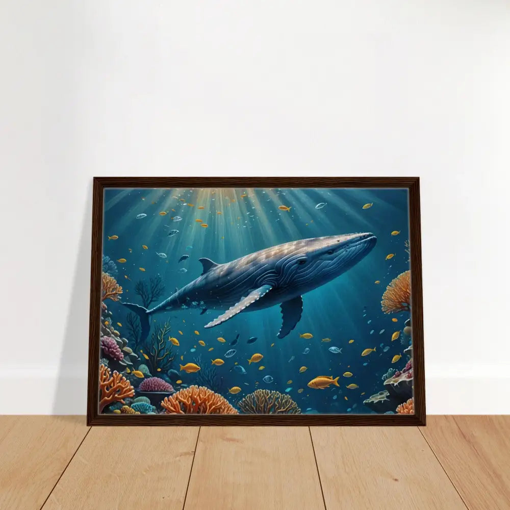Framed whale artwork displayed in Celestial Currents PixiOnyx Floating Frame Art