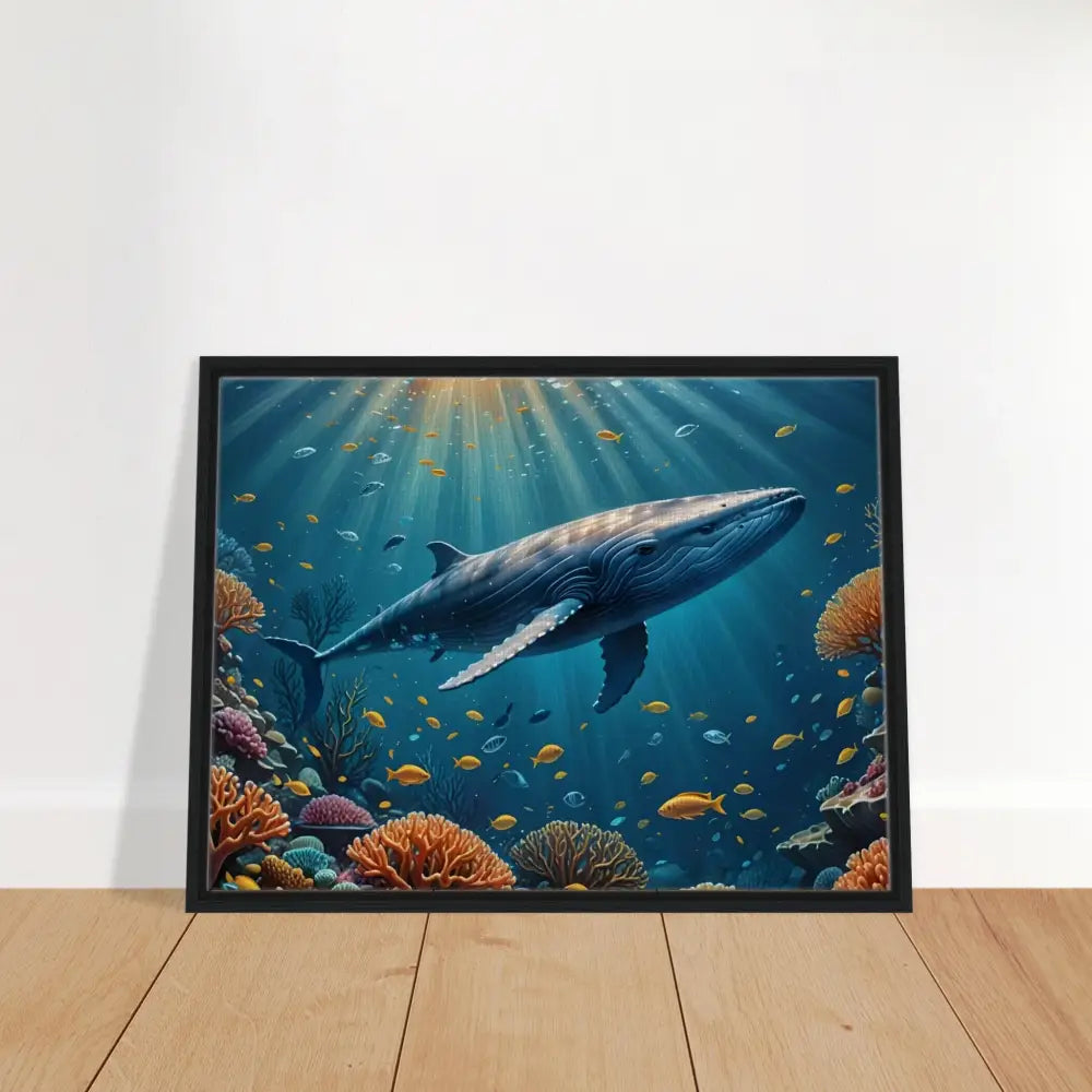 Framed whale and coral reef artwork displayed in PixiOnyx Floating Frame Art