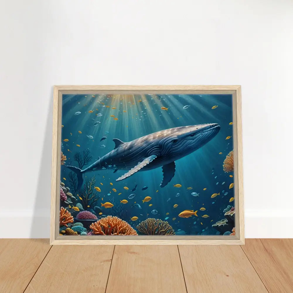Framed whale artwork on celestial currents canvas in PixiOnyx floating frame