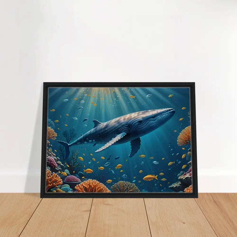 Framed whale artwork in celestial currents design on PixiOnyx Floating Frame Canvas