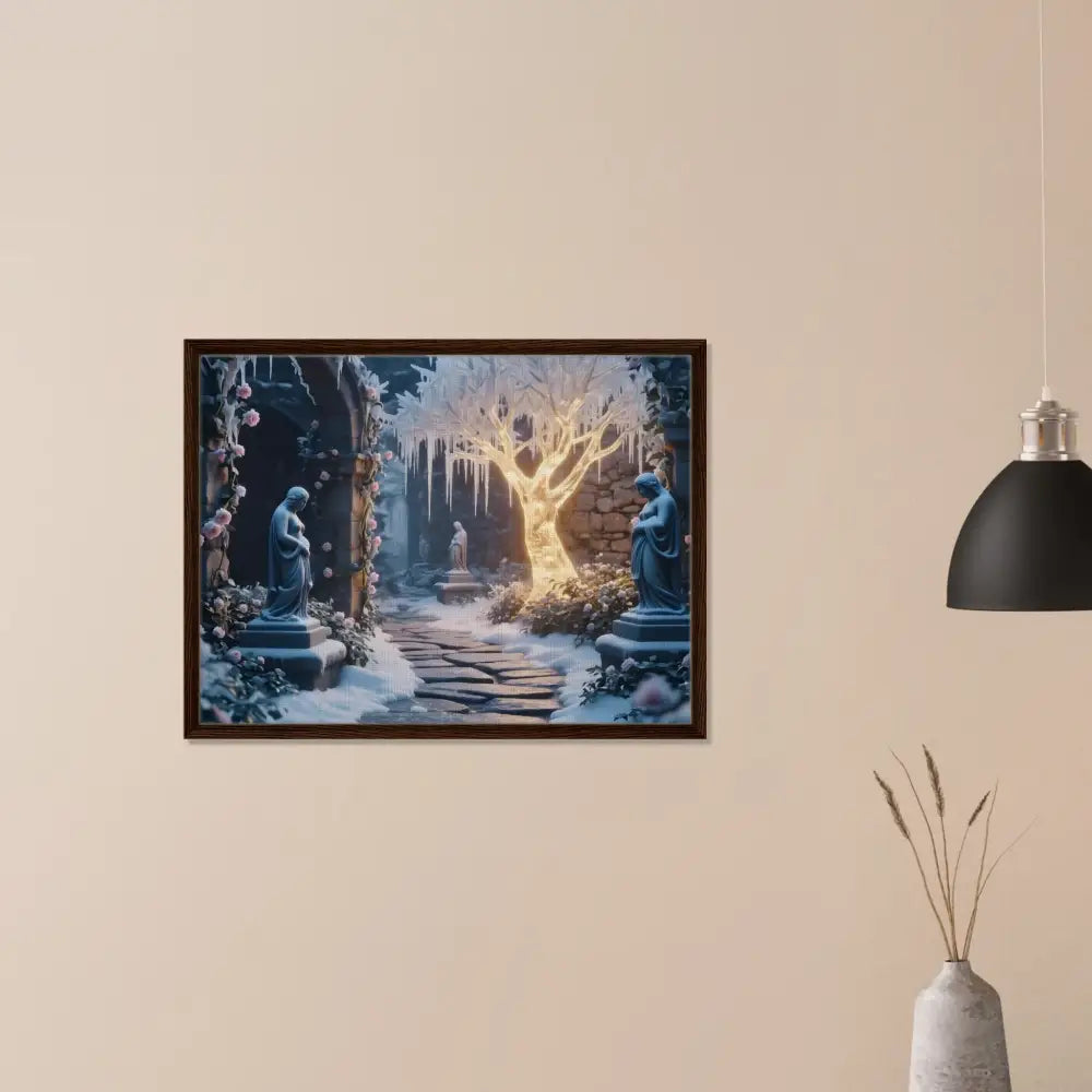 Framed Winter Tree Art featuring a Glowing Ice Garden on PixiOnyx Matte Canvas