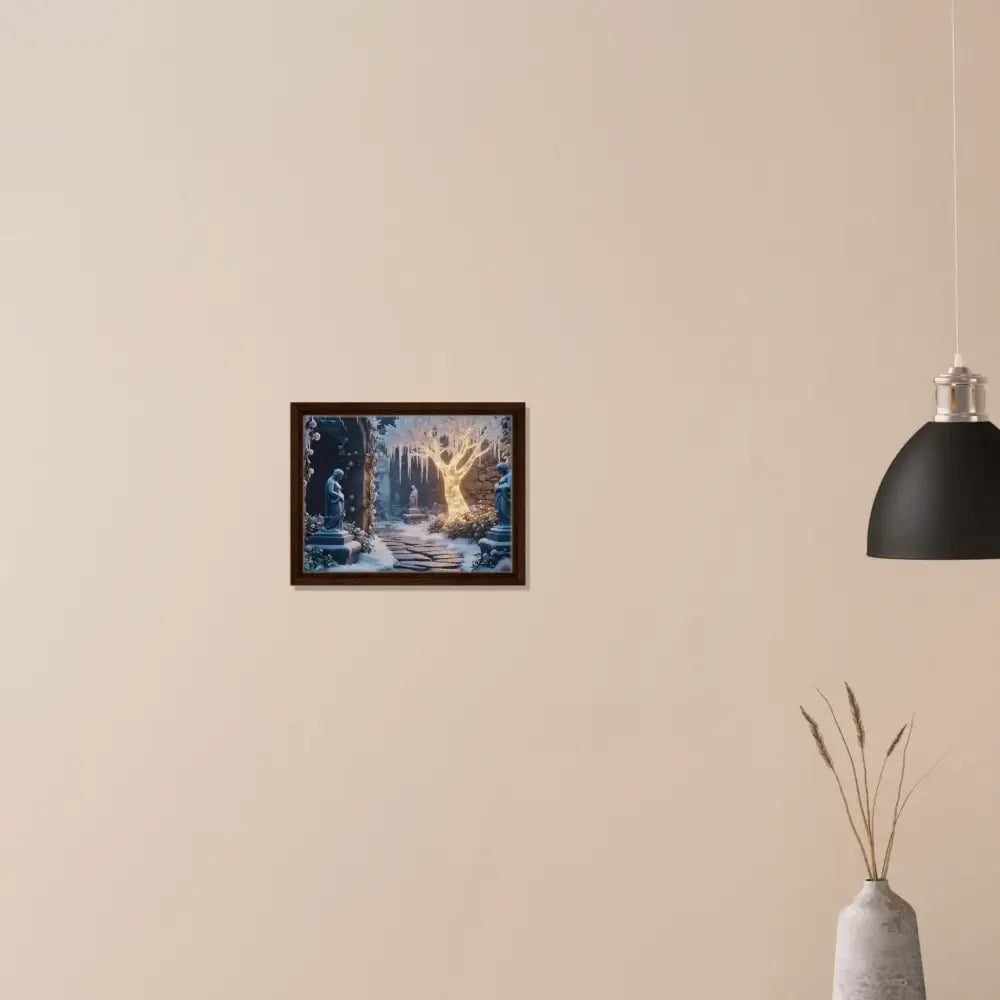 Framed Winter Tree Art displayed on PixiOnyx Matte Canvas in Glowing Ice Garden style