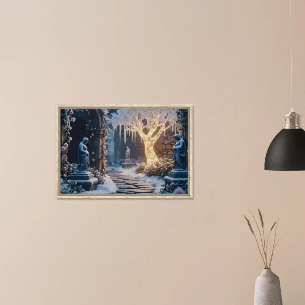 Framed Winter Tree Artwork featuring Glowing Ice Garden on PixiOnyx Matte Canvas