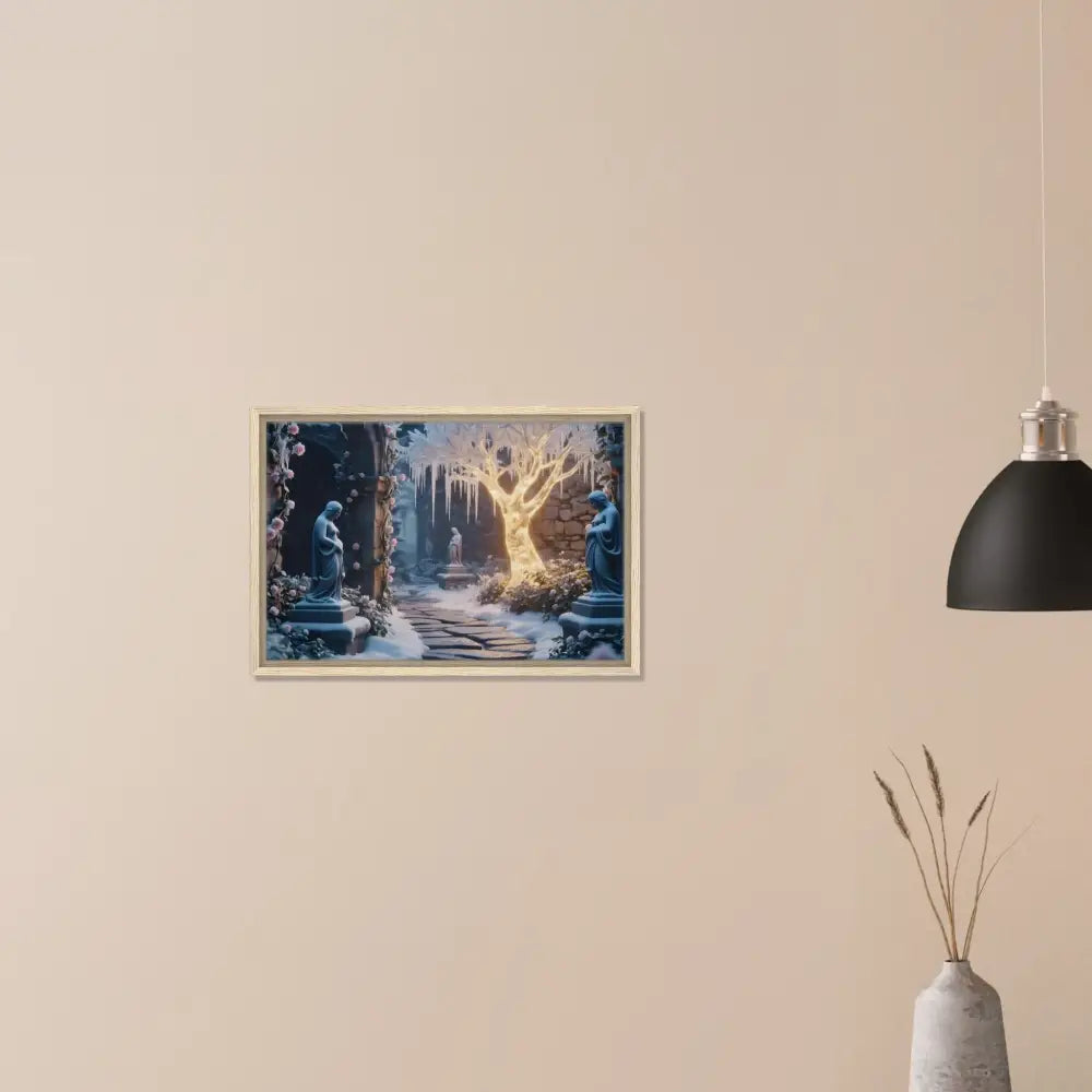Framed winter garden artwork featured in Framed Winter Tree Art Glowing Ice Garden on PixiOnyx Matte Canvas
