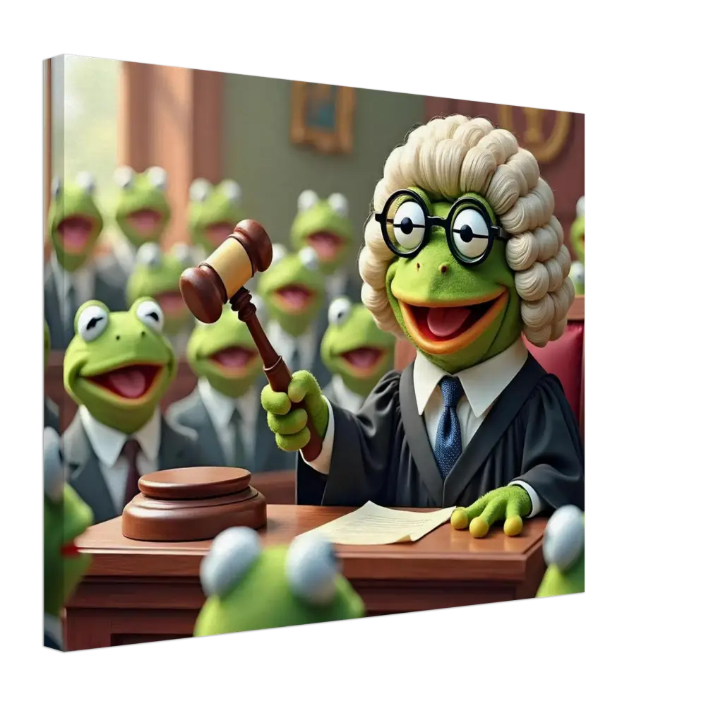 Kermit the Frog judge with gavel on Frog Courtroom Canvas Surreal Wall Display