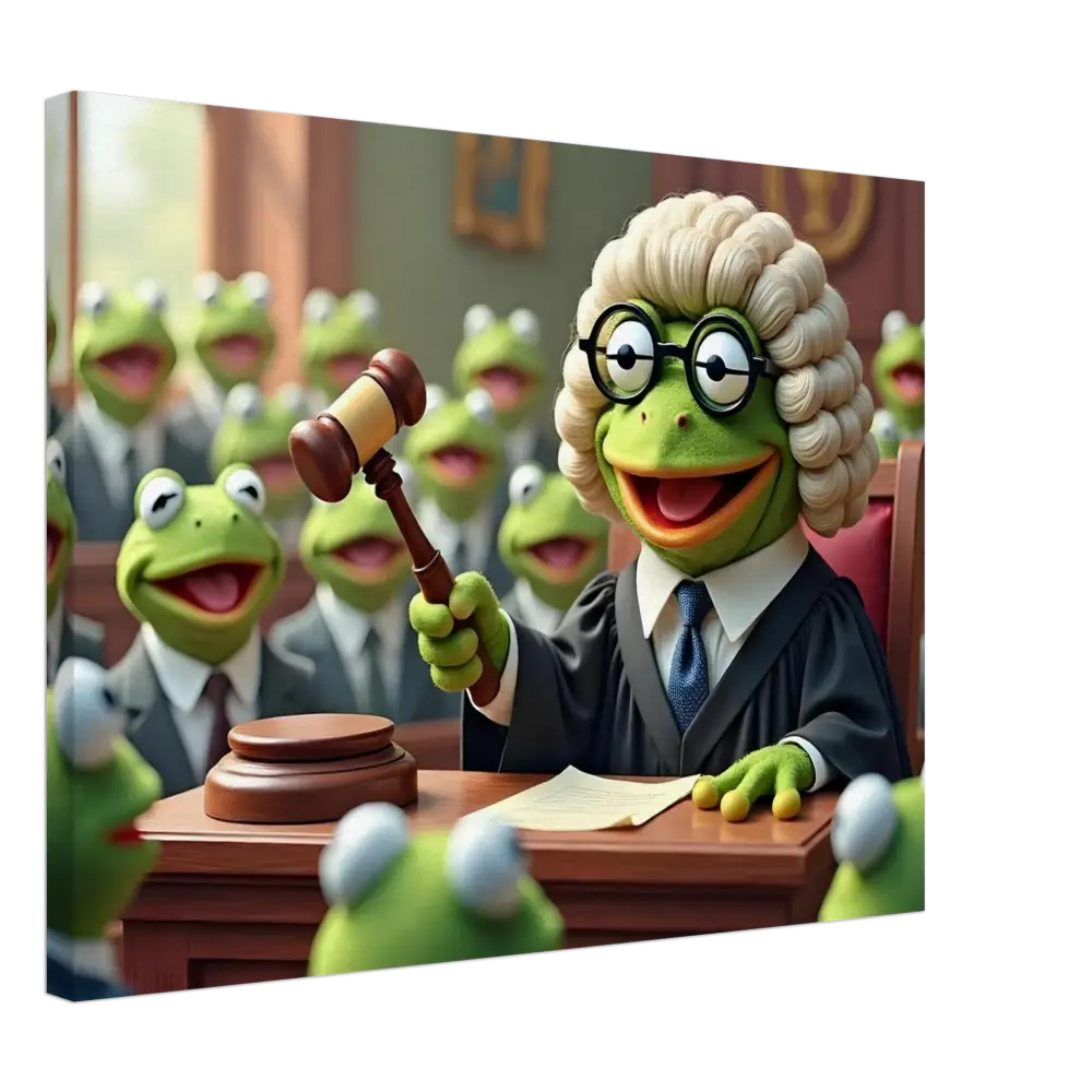 Kermit the Frog judge with gavel on Frog Courtroom Canvas wall art