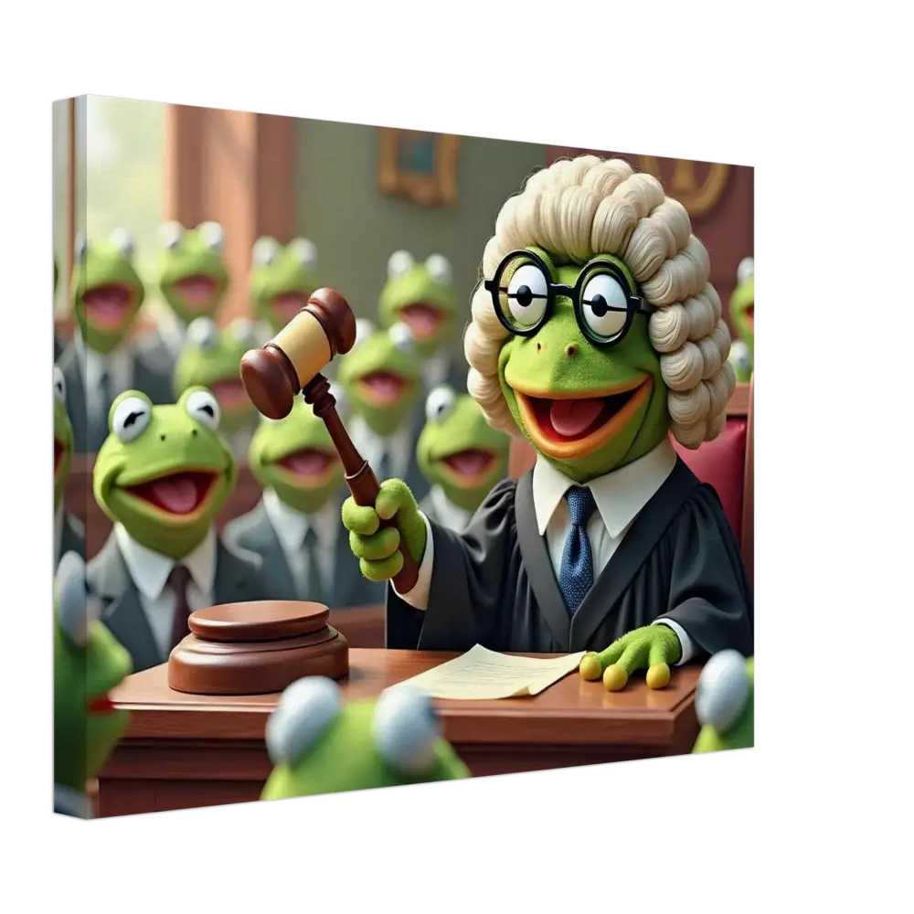 Frog judge with gavel on PixiOnyx Surreal Wall Display for Frog Courtroom Canvas