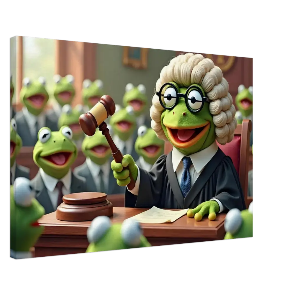 Kermit the Frog judge with gavel on Frog Courtroom Canvas Wall Display