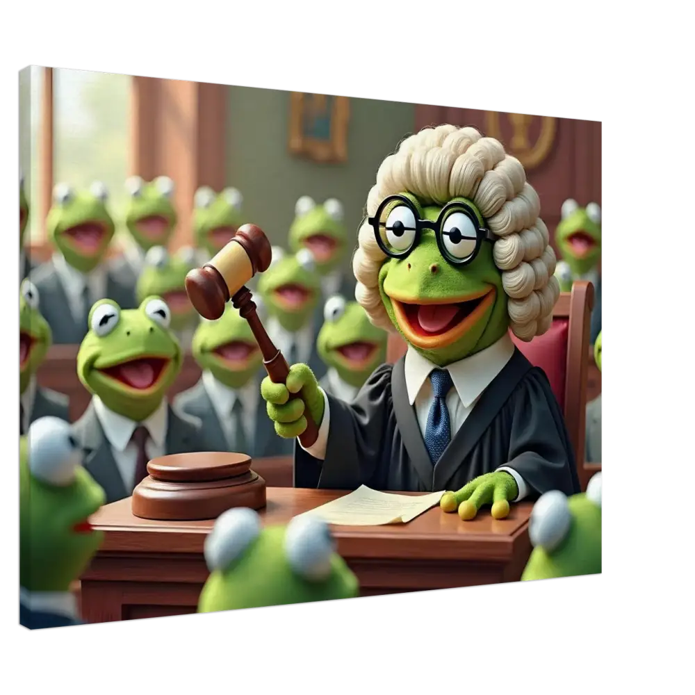 Kermit the Frog judge with gavel on Frog Courtroom Canvas Wall Display