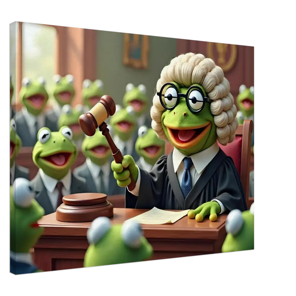 Kermit the Frog as a judge with gavel on Frog Courtroom Canvas Wall Display