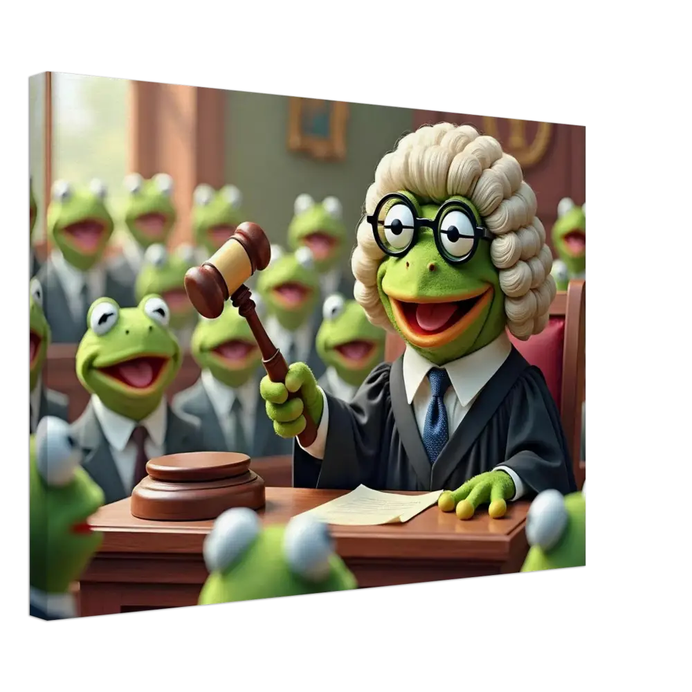 Kermit the Frog judge with gavel on Frog Courtroom Canvas Wall Display