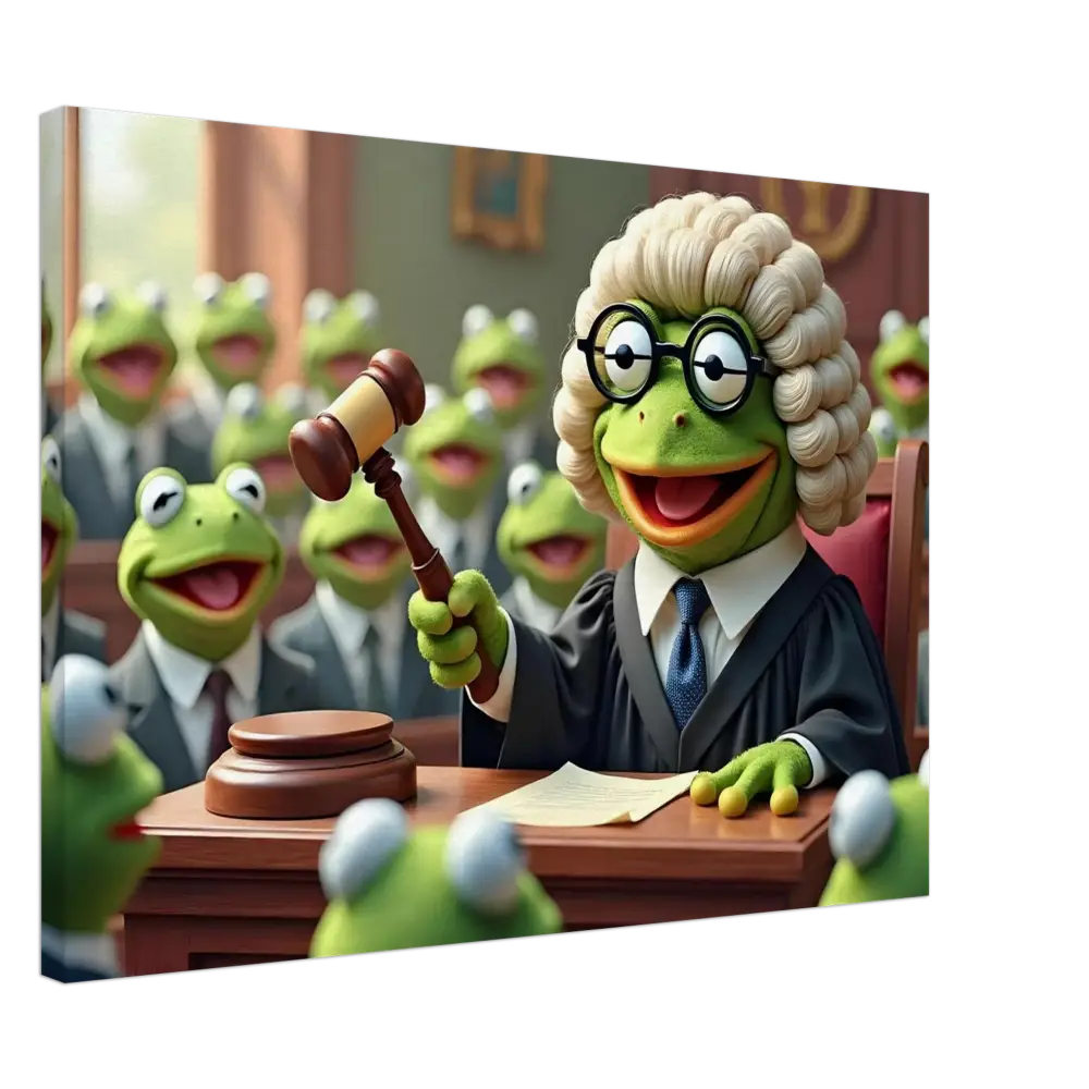 Kermit the Frog judge in Frog Courtroom Canvas Wall Display by PixiOnyx