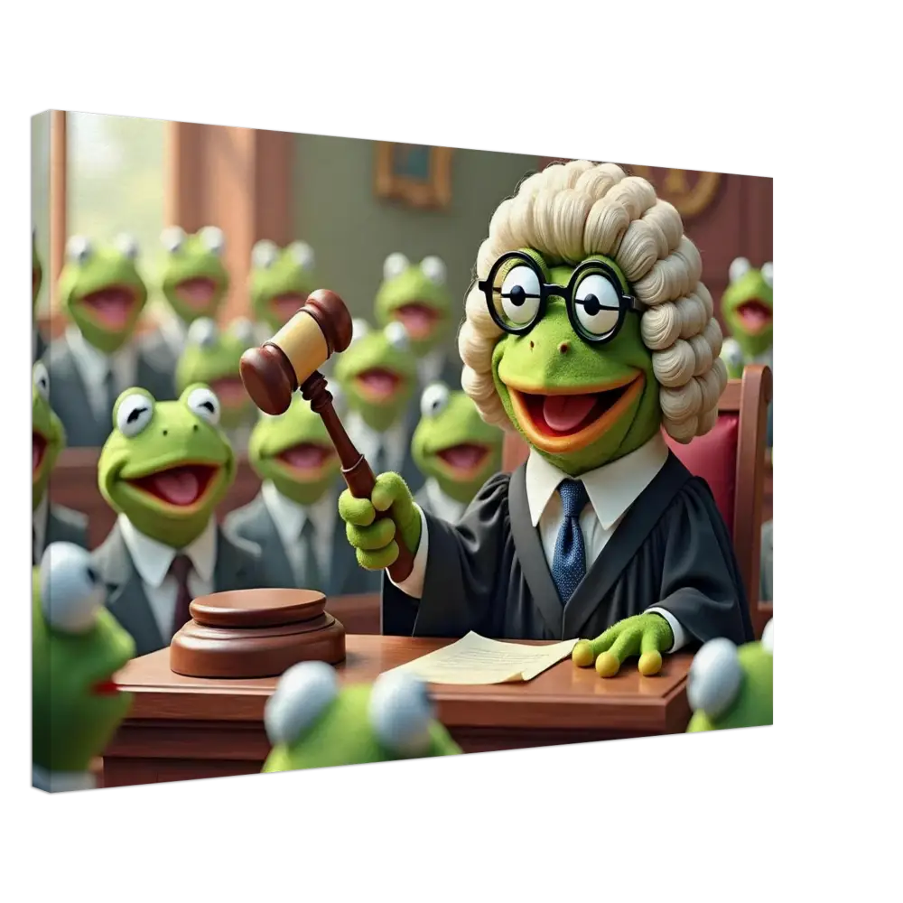 Kermit the Frog judge with gavel on Frog Courtroom Canvas by PixiOnyx Surreal Wall Display