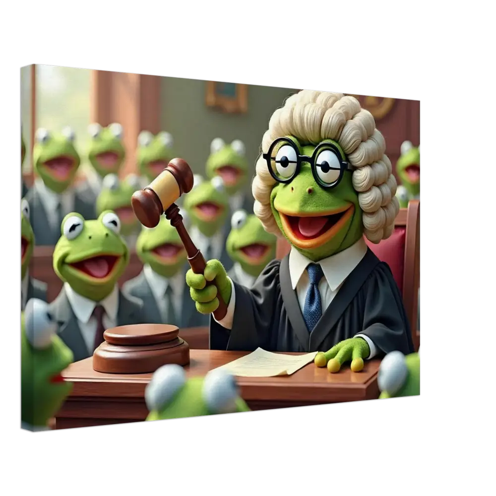 Kermit the Frog judge with gavel on Frog Courtroom Canvas Wall Display