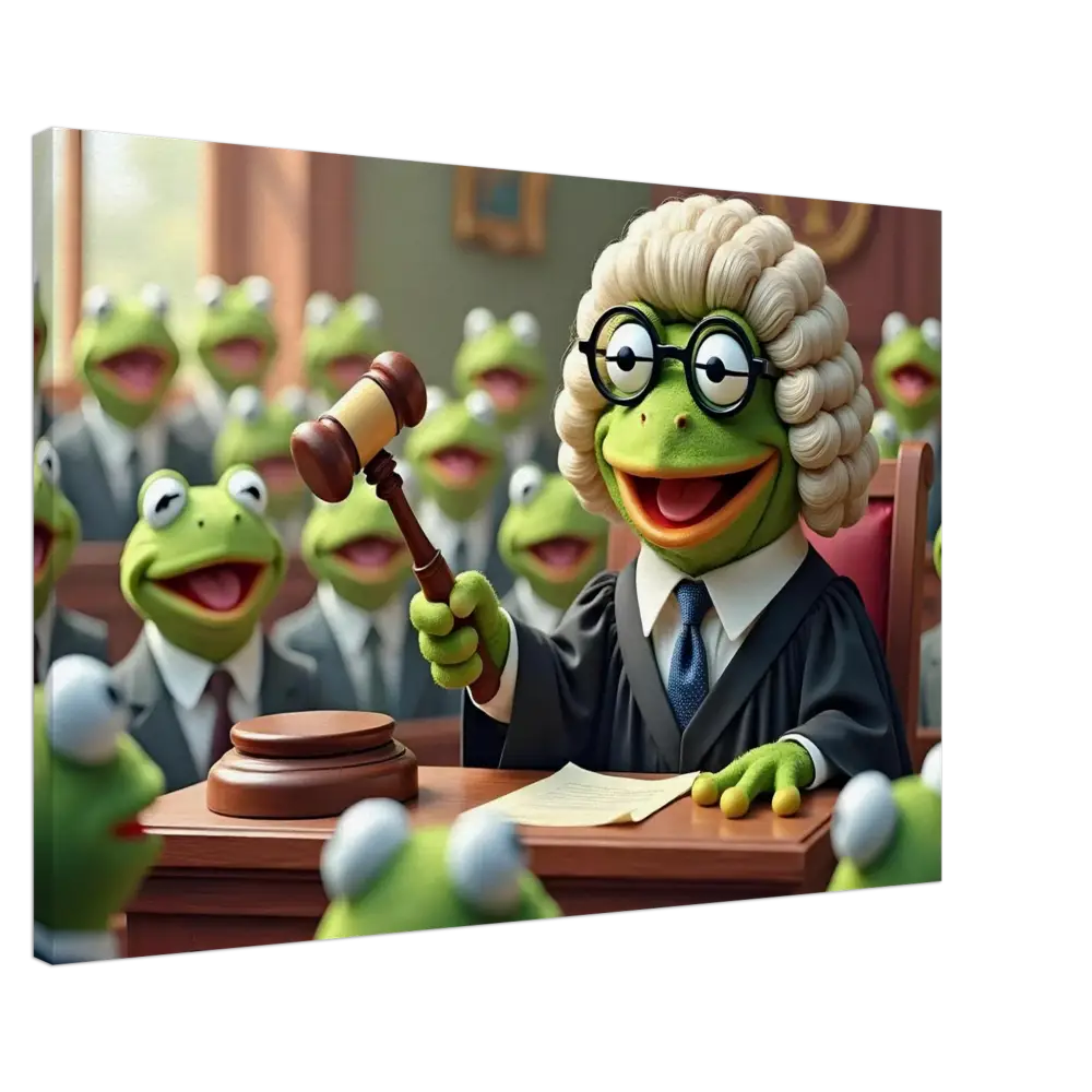 Kermit the Frog as judge on the Frog Courtroom Canvas wall display