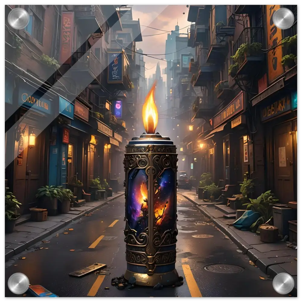 Ornate Candle with Cosmic Imagery from Galactic Flame Acrylic Wall Art by PixiOnyx Exclusive