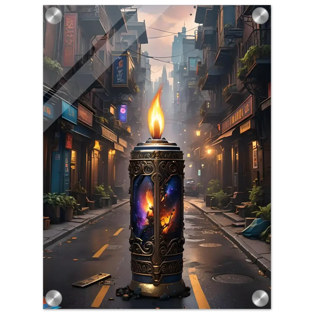 Ornate candle with celestial imagery from Galactic Flame Acrylic Wall Art by PixiOnyx