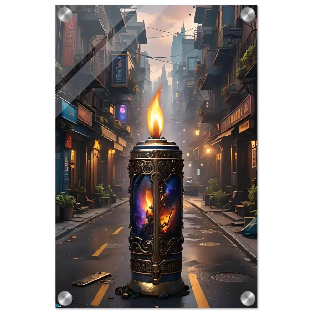 Ornate candle with cosmic imagery from Galactic Flame Acrylic Wall Art PixiOnyx Exclusive