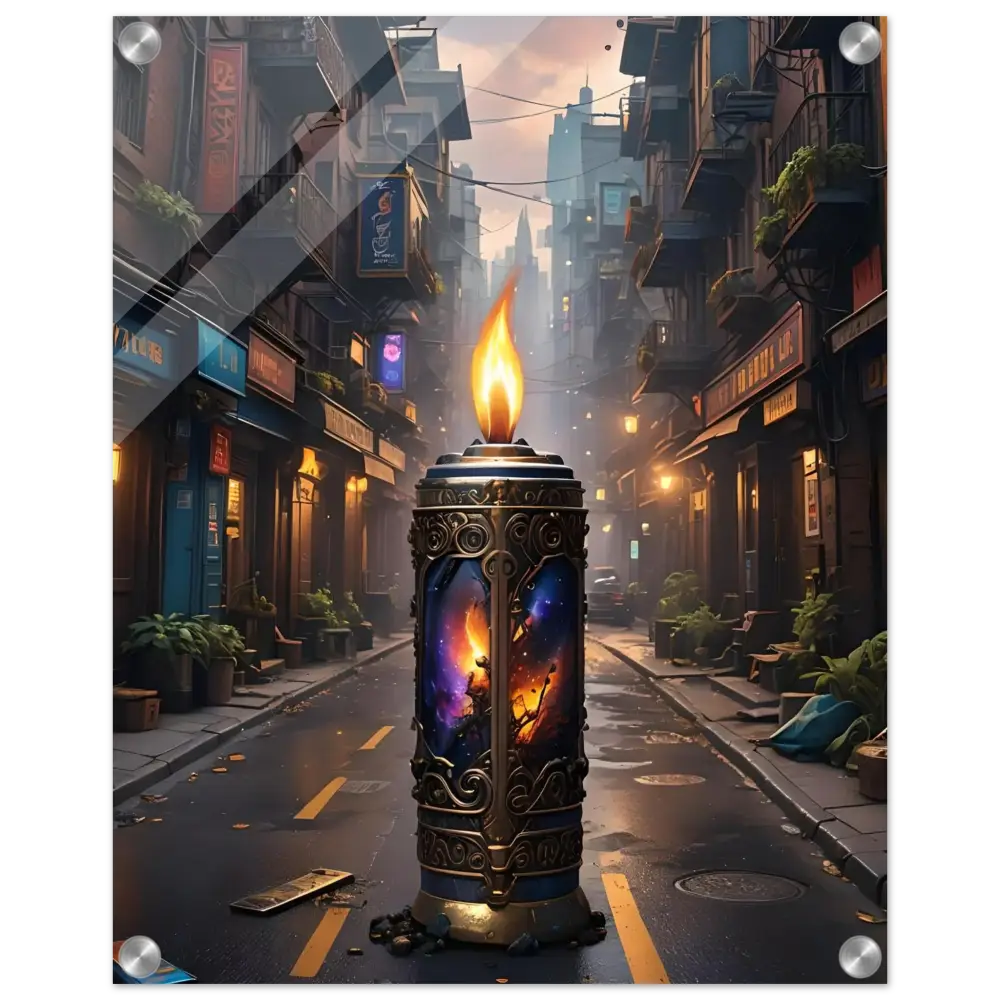 Ornate candle with cosmic imagery in Galactic Flame Acrylic Wall Art by PixiOnyx