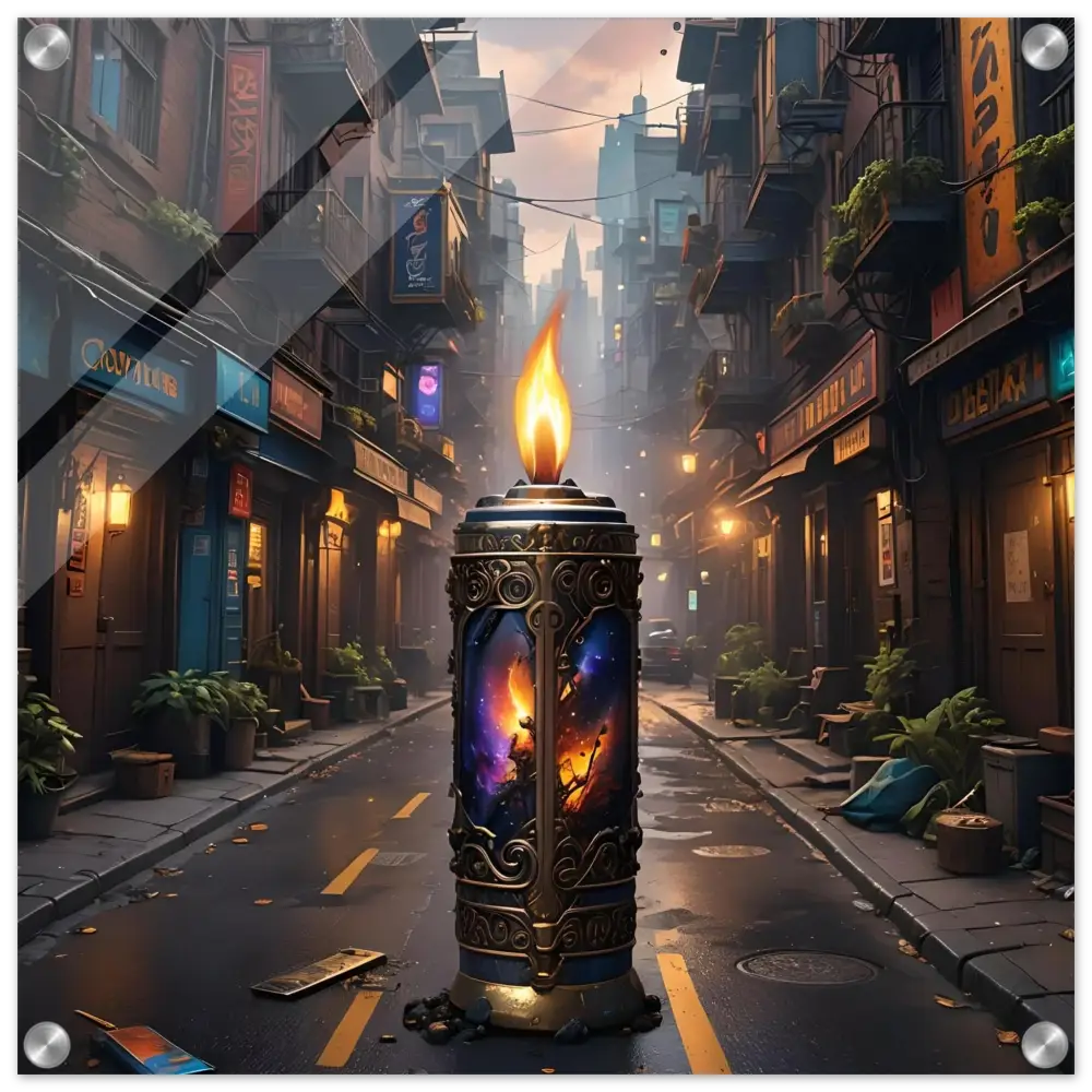 Ornate candle featuring cosmic imagery on Galactic Flame Acrylic Wall Art by PixiOnyx
