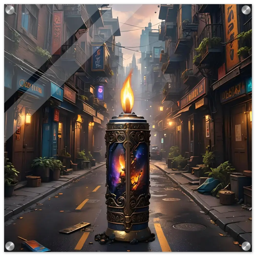 Ornate candle featuring galaxy imagery from Galactic Flame Acrylic Wall Art by PixiOnyx