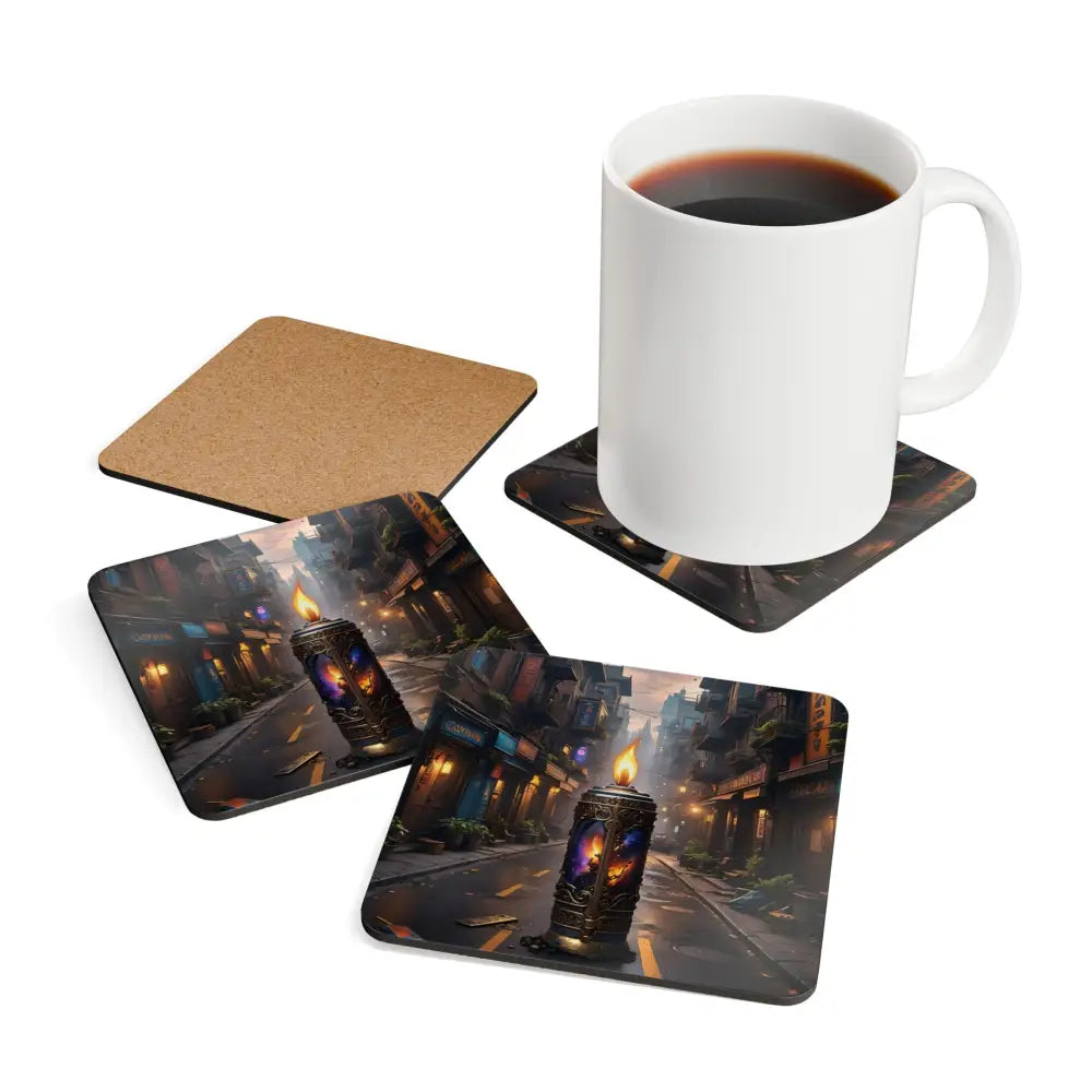 Galactic Flame Coaster Set with Cosmic Streetlight Fantasy Scene from PixiOnyx Nightburn Series