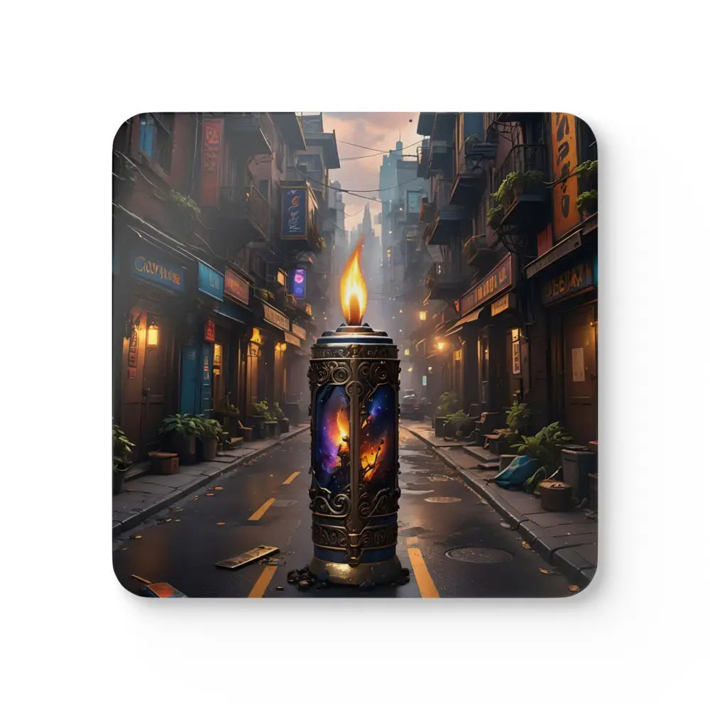 Ornate candle street scene from Galaxic Flame Coaster Set Cosmic Streetlight Design