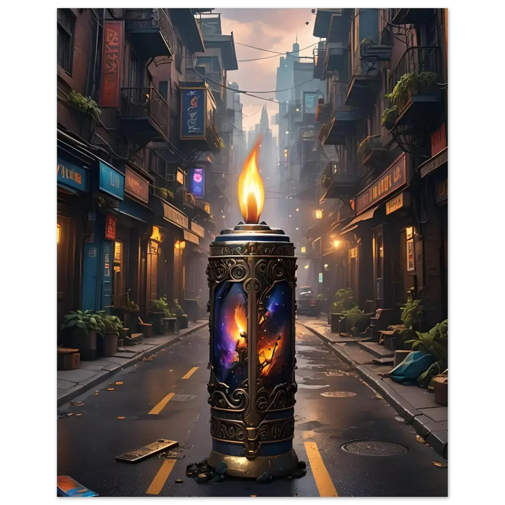 Ornate candle featuring cosmic imagery from Galactic Flame Fine Art Poster by PixiOnyx