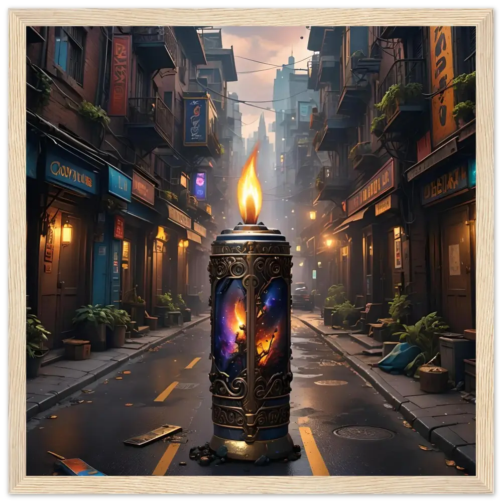 Ornate candle with cosmic imagery in Galactic Flame framed matte poster by PixiOnyx