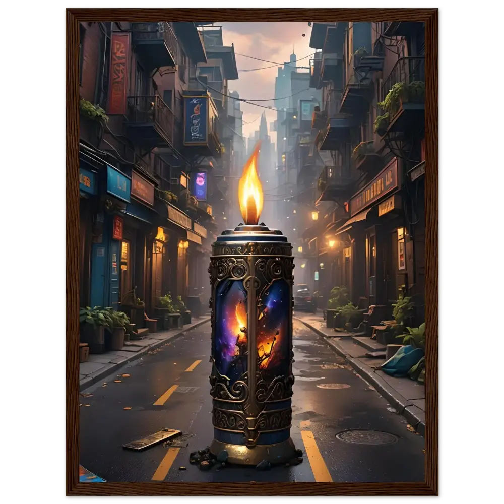 Ornate candle with cosmic imagery from Galactic Flame Framed Matte Poster by PixiOnyx