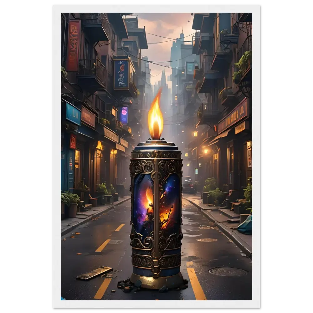 Ornate candle with cosmic imagery from Galactic Flame Framed Matte Poster PixiOnyx Exclusive