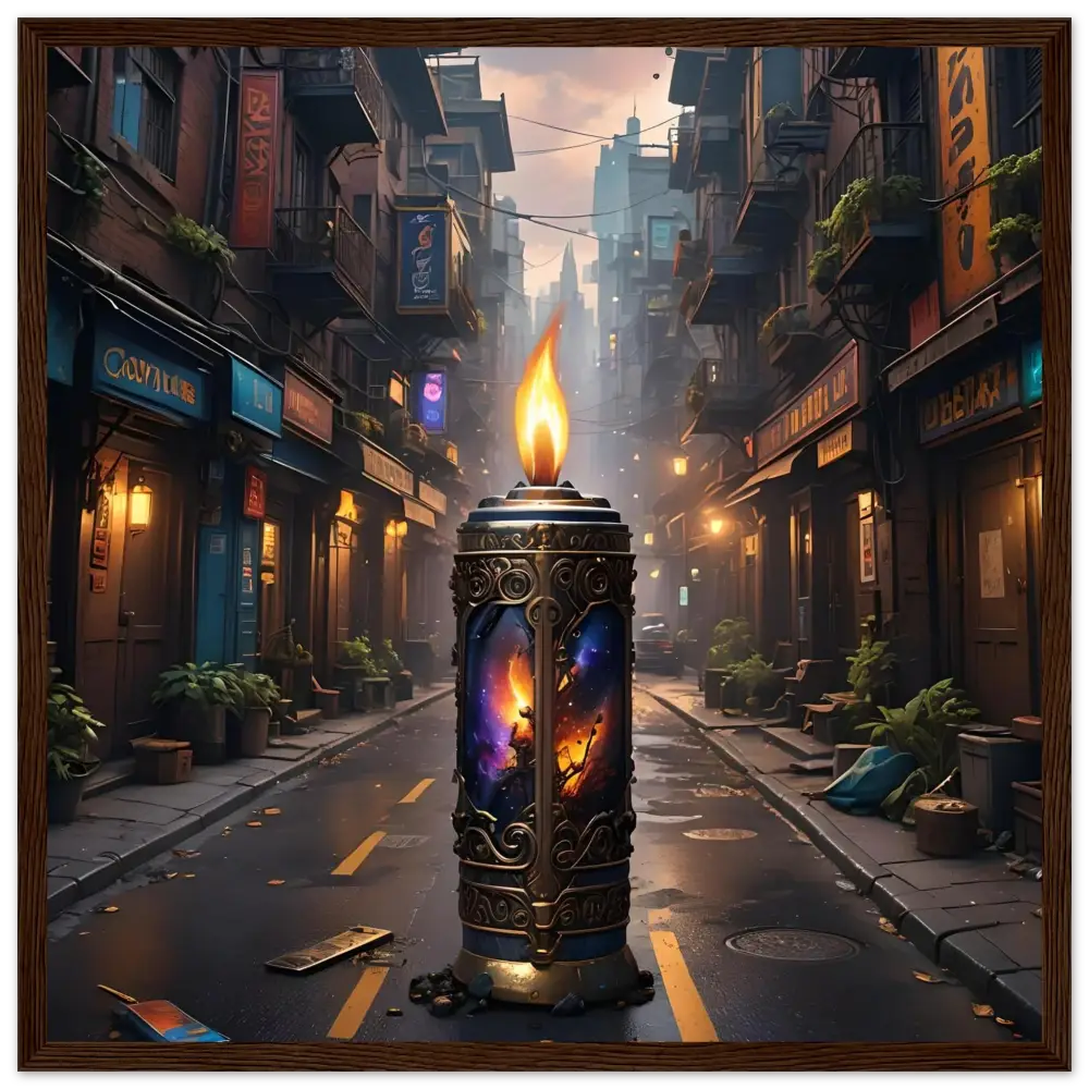 Ornate candle with cosmic imagery in Galactic Flame Framed Matte Poster by PixiOnyx Exclusive