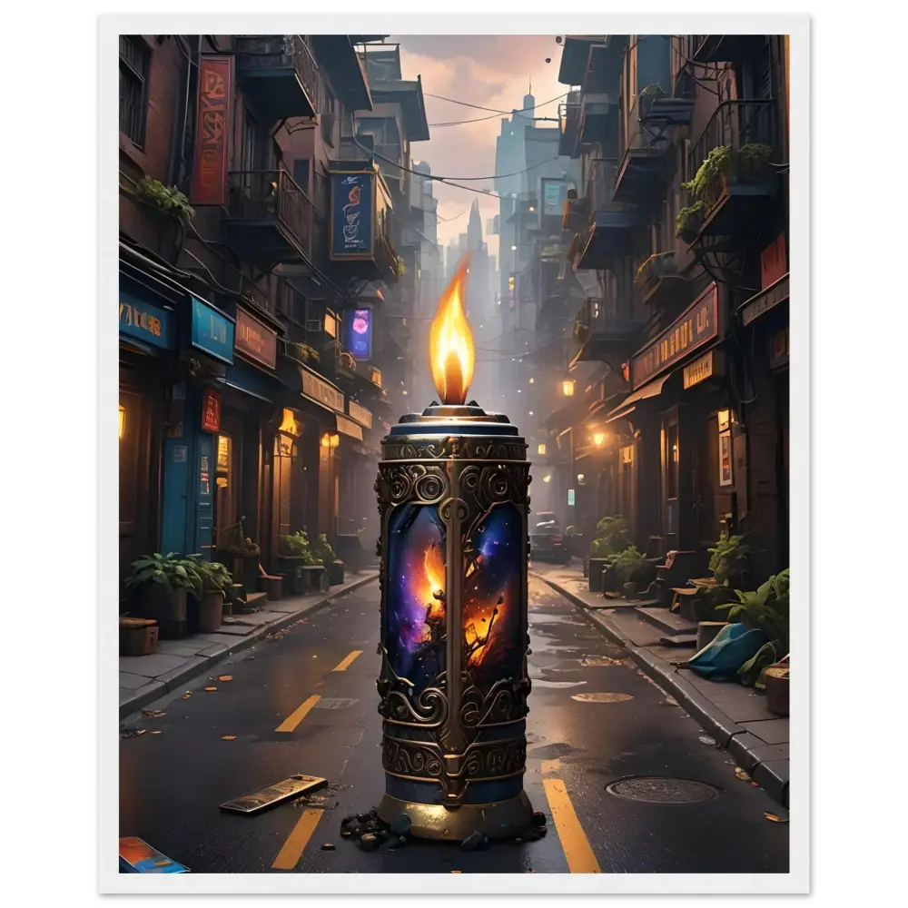 Ornate candle with cosmic interior featured in Galactic Flame framed matte poster by PixiOnyx