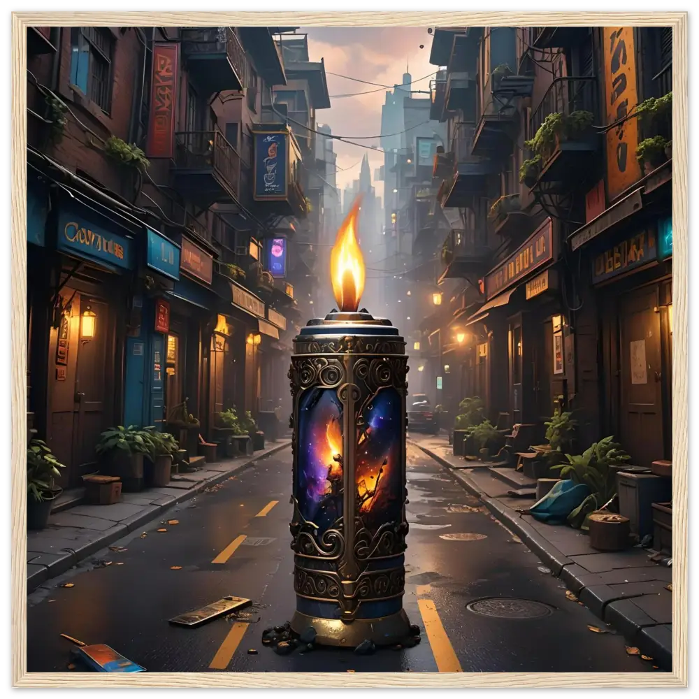 Ornate candle with cosmic imagery in Galactic Flame Framed Matte Poster PixiOnyx Exclusive
