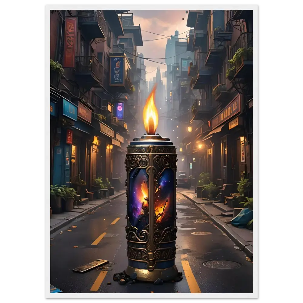 Ornate candle with a celestial scene from Galactic Flame Framed Matte Poster PixiOnyx Exclusive