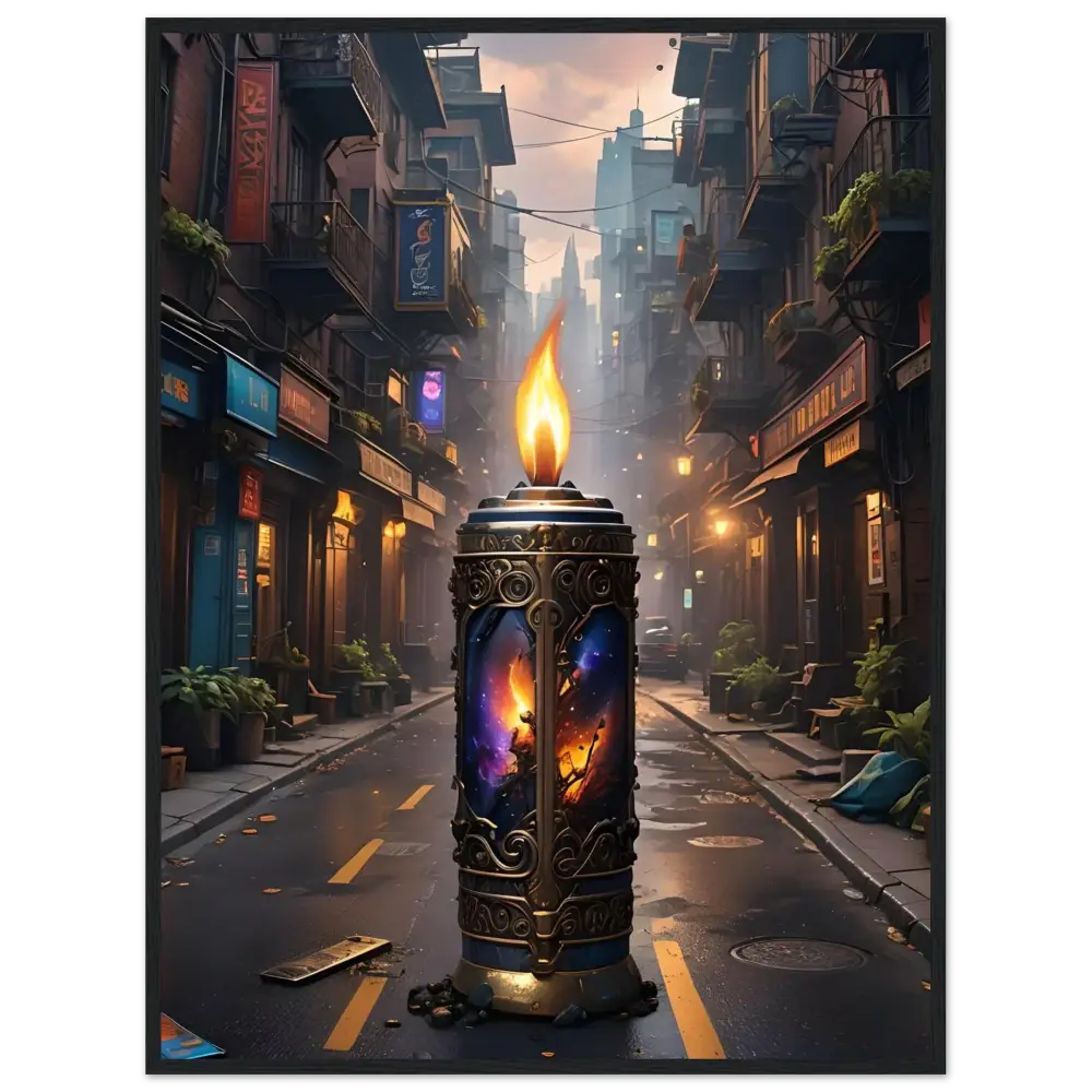 Ornate candle with cosmic imagery for Galactic Flame Framed Matte Poster PixiOnyx Exclusive