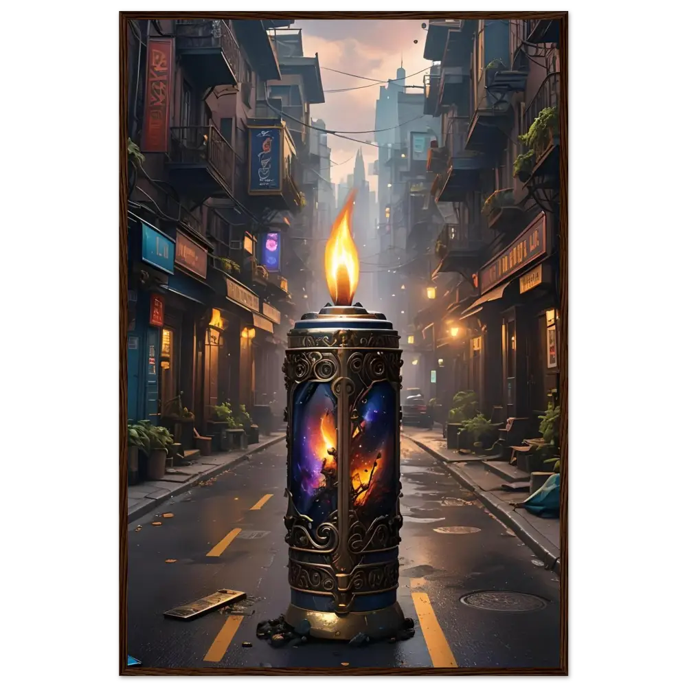 Ornate candle with cosmic imagery from Galactic Flame Framed Matte Poster PixiOnyx Exclusive
